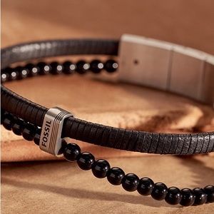 Brand new fossil bracelet. Multistrands black leather bracelet